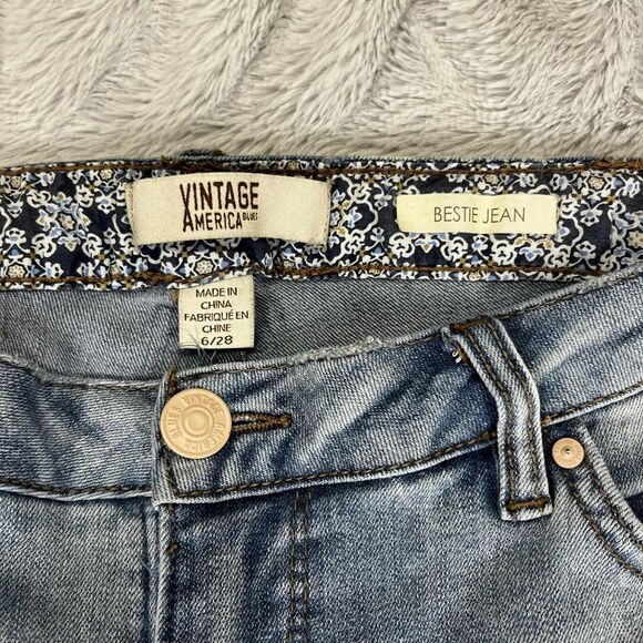 Vintage America Blues Jeans Women 6/28 Slim Straight Embroidered Distressed Boho - Picture 4 of 11